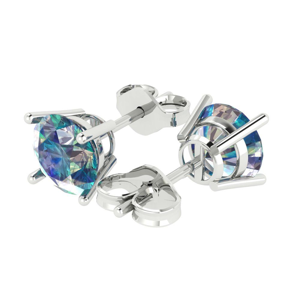 4 ctw Blue Moissanite Studs Earrings | 8.0mm Round Cut White Gold Push Back | April Birthstone