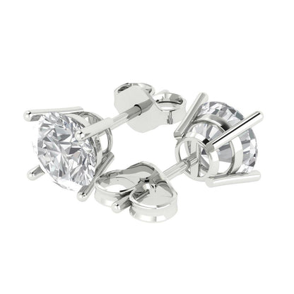 4 ctw White Sapphire Studs Earrings | 8.0mm Round Cut White Gold Push Back | April Birthstone