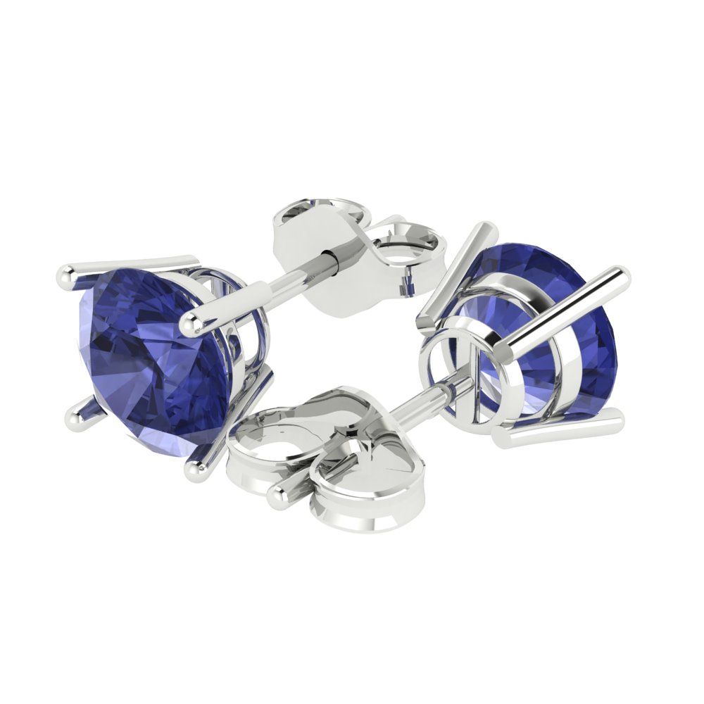 4cttw Round Cut Simulated Tanzanite Gold-Plated 925 Silver Push Back Stud Earrings