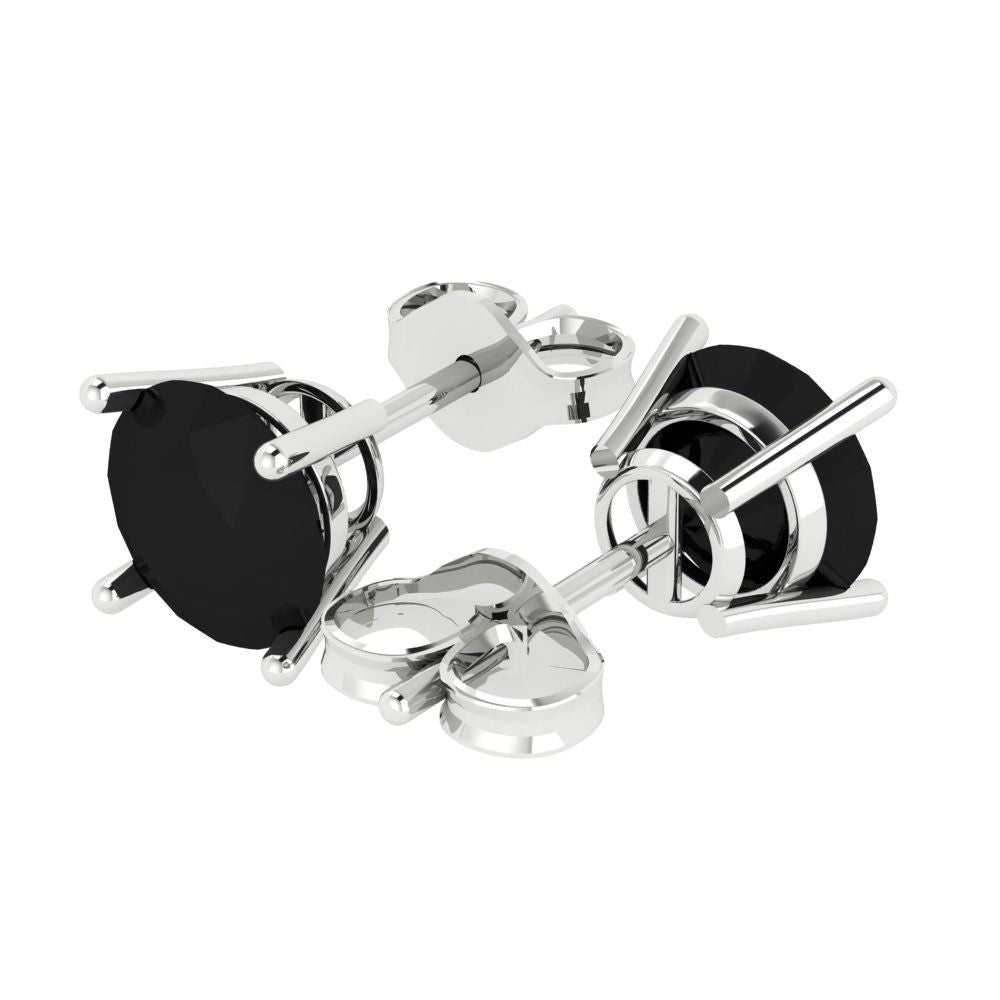 4cttw Round Cut Natural Onyx Gold-Plated 925 Silver Push Back Stud Earrings