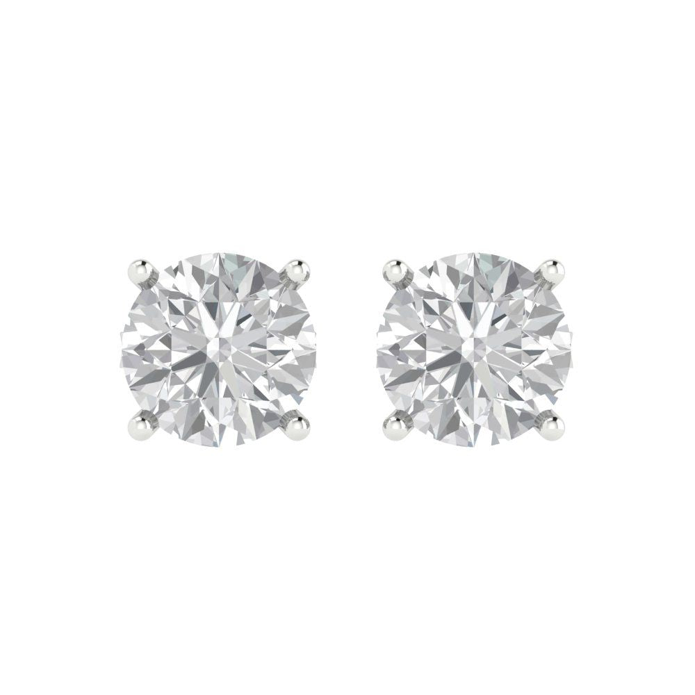 4 ctw Zirconia Diamond Studs Earrings | 8.0mm Round Cut White Gold Push Back | April Birthstone