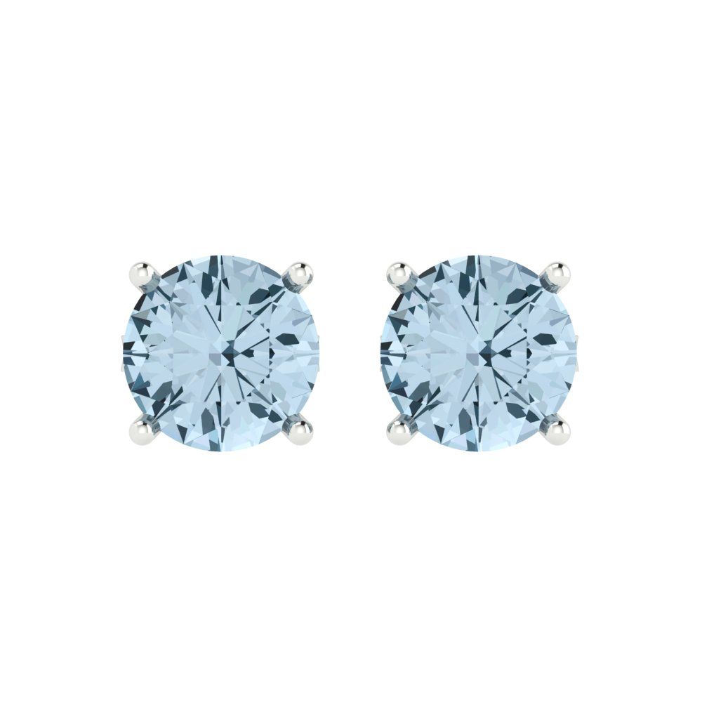 4 ctw Sky Blue Topaz Studs Earrings | 8.0mm Round Cut White Gold Push Back | December Birthstone