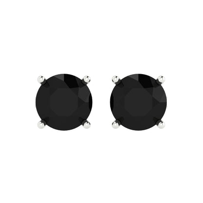 4cttw Round Cut Natural Onyx Gold-Plated 925 Silver Push Back Stud Earrings