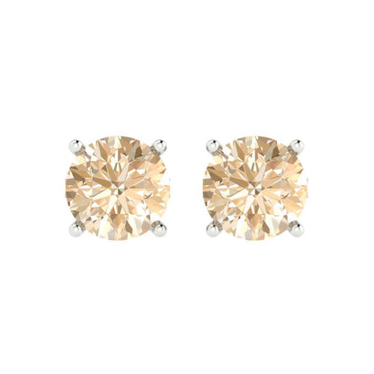 4 ctw Morganite Studs Earrings | 8.0mm Round Cut White Gold Push Back | February Birthstone