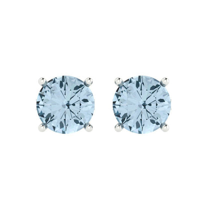 4 ctw Blue Zirconia Studs Earrings | 8.0mm Round Cut White Gold Push Back | April Birthstone