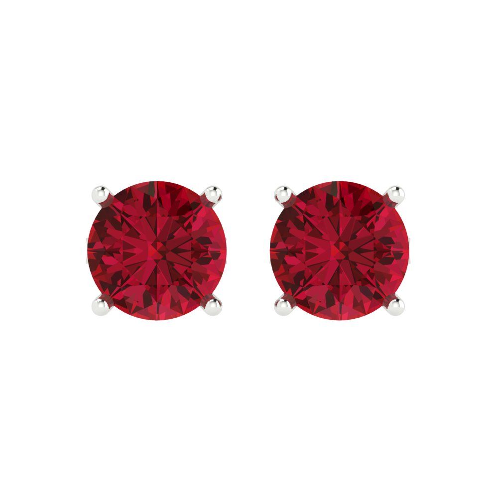 4cttw Round Cut Simulated Ruby Gold-Plated 925 Silver Push Back Stud Earrings