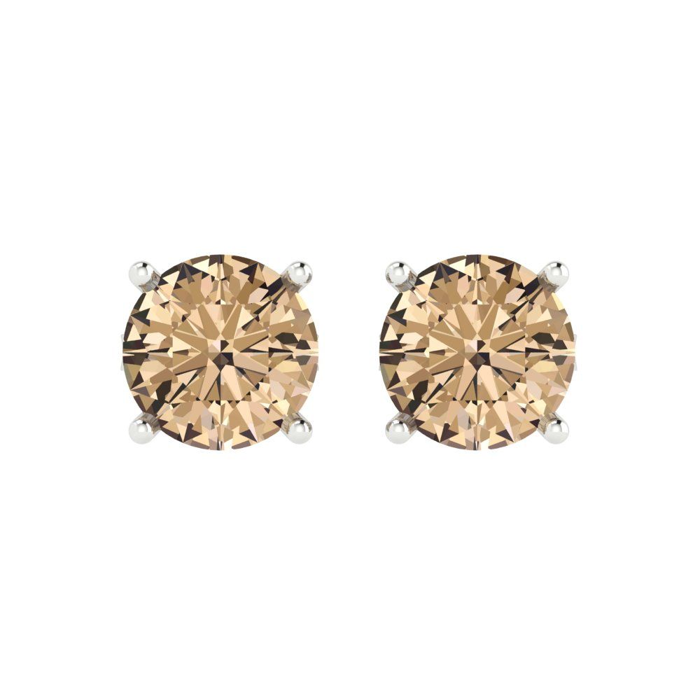 4 ctw Yellow Moissanite Studs Earrings | 8.0mm Round Cut White Gold Push Back | April Birthstone