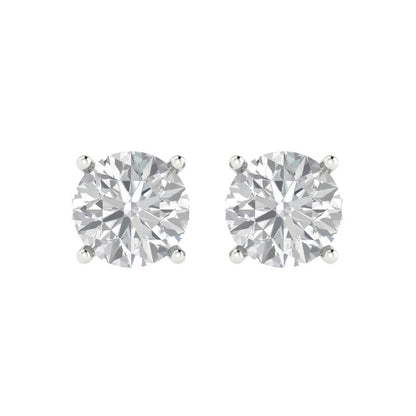 4 ctw White Sapphire Studs Earrings | 8.0mm Round Cut White Gold Push Back | April Birthstone