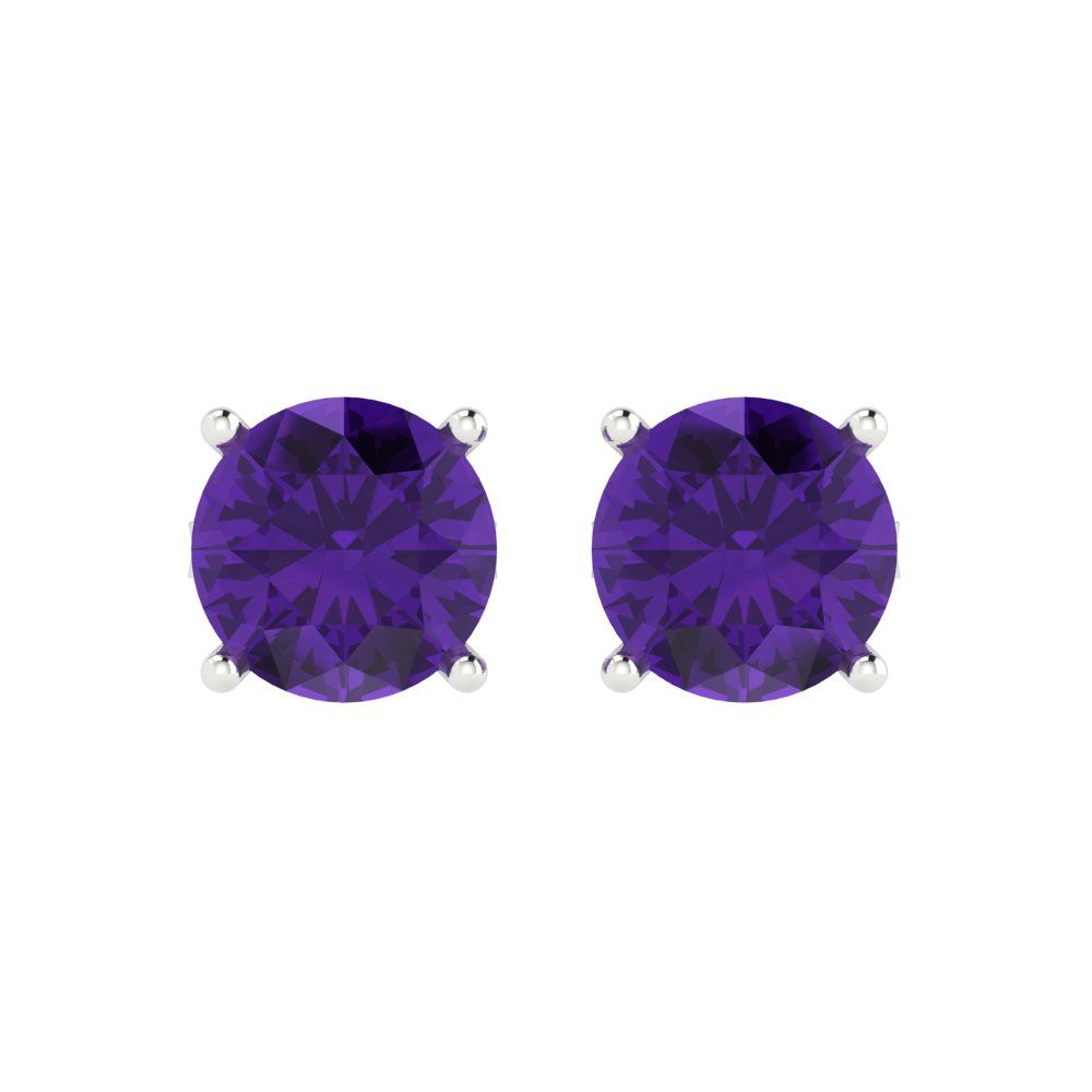 4cttw Round Cut Natural Amethyst Gold-Plated 925 Silver Push Back Stud Earrings