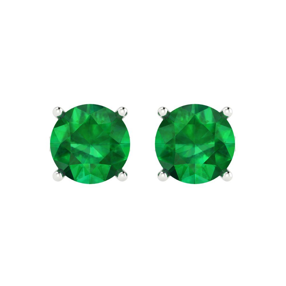 4 ctw Emerald Studs Earrings | 8.0mm Round Cut White Gold Push Back | May Birthstone