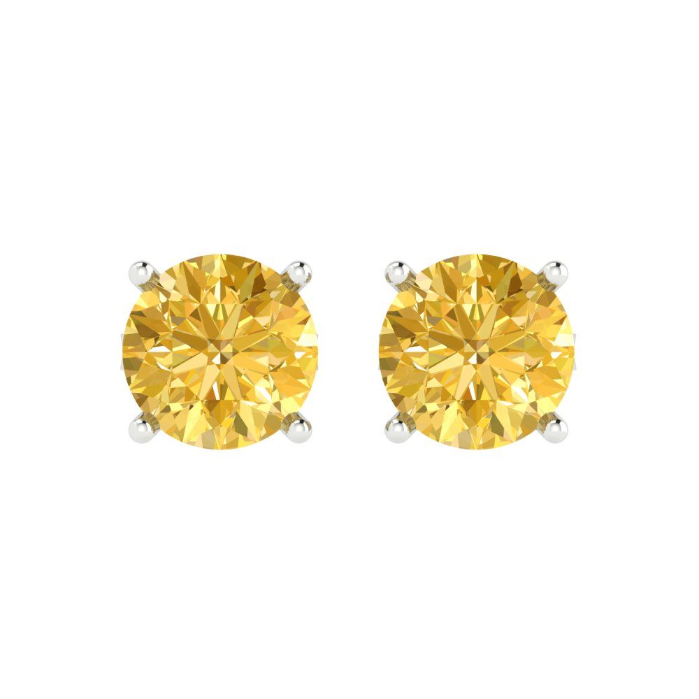 4 ctw Yellow Zirconia Studs Earrings | 8.0mm Round Cut White Gold Push Back | April Birthstone