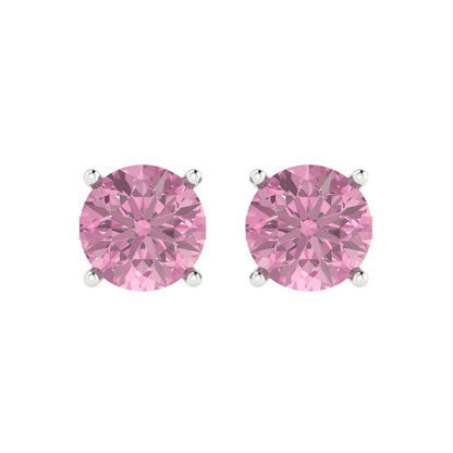 4 ctw Pink Zirconia Studs Earrings | 8.0mm Round Cut White Gold Push Back | April Birthstone