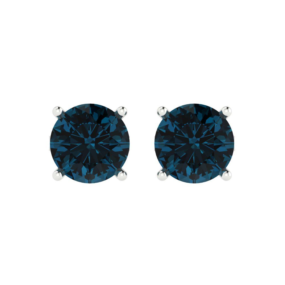 4 ctw London Blue Topaz Studs Earrings | 8.0mm Round Cut White Gold Push Back | December Birthstone