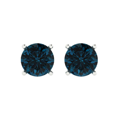 4 ctw London Blue Topaz Studs Earrings | 8.0mm Round Cut White Gold Push Back | December Birthstone