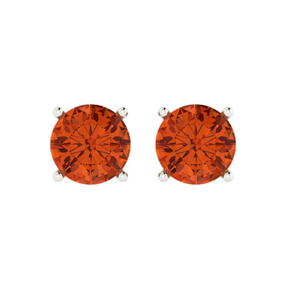 4 ctw Red Zirconia Studs Earrings | 8.0mm Round Cut White Gold Push Back | April Birthstone