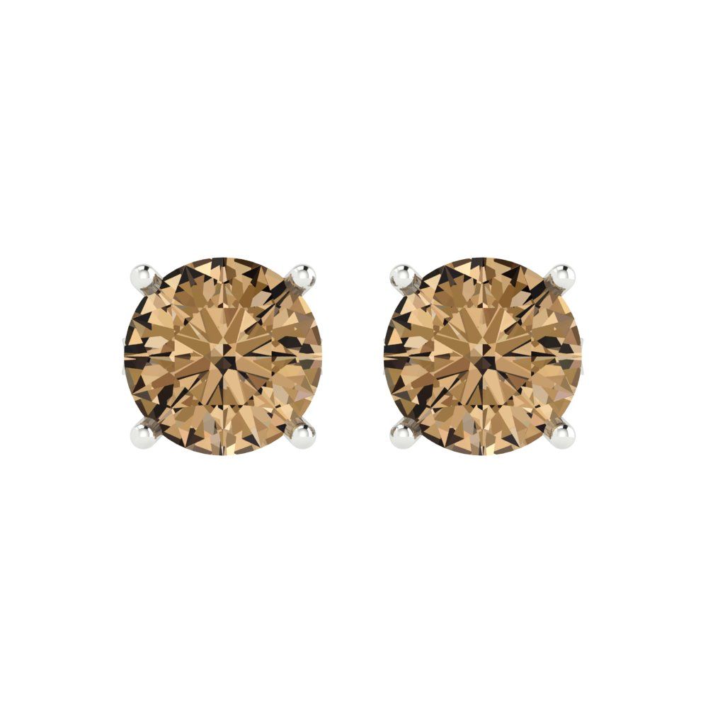 4cttw Round Cut Simulated Champagne Diamond Gold-Plated 925 Silver Push Back Stud Earrings