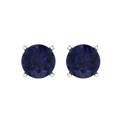 4cttw Round Cut Simulated Blue Sapphire Gold-Plated 925 Silver Push Back Stud Earrings