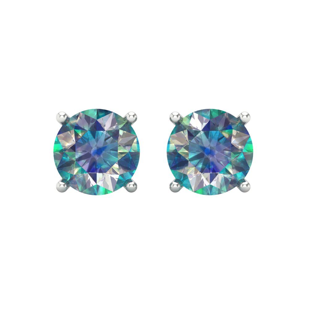 4 ctw Blue Moissanite Studs Earrings | 8.0mm Round Cut White Gold Push Back | April Birthstone