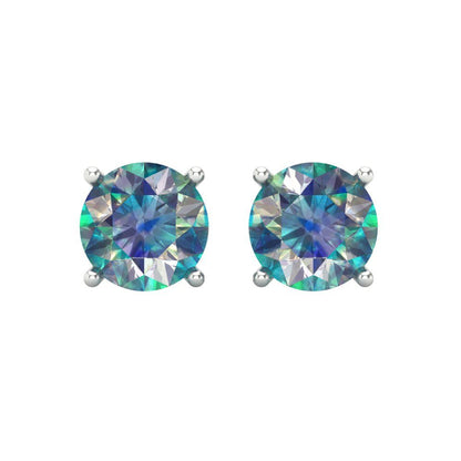 4 ctw Blue Moissanite Studs Earrings | 8.0mm Round Cut White Gold Push Back | April Birthstone