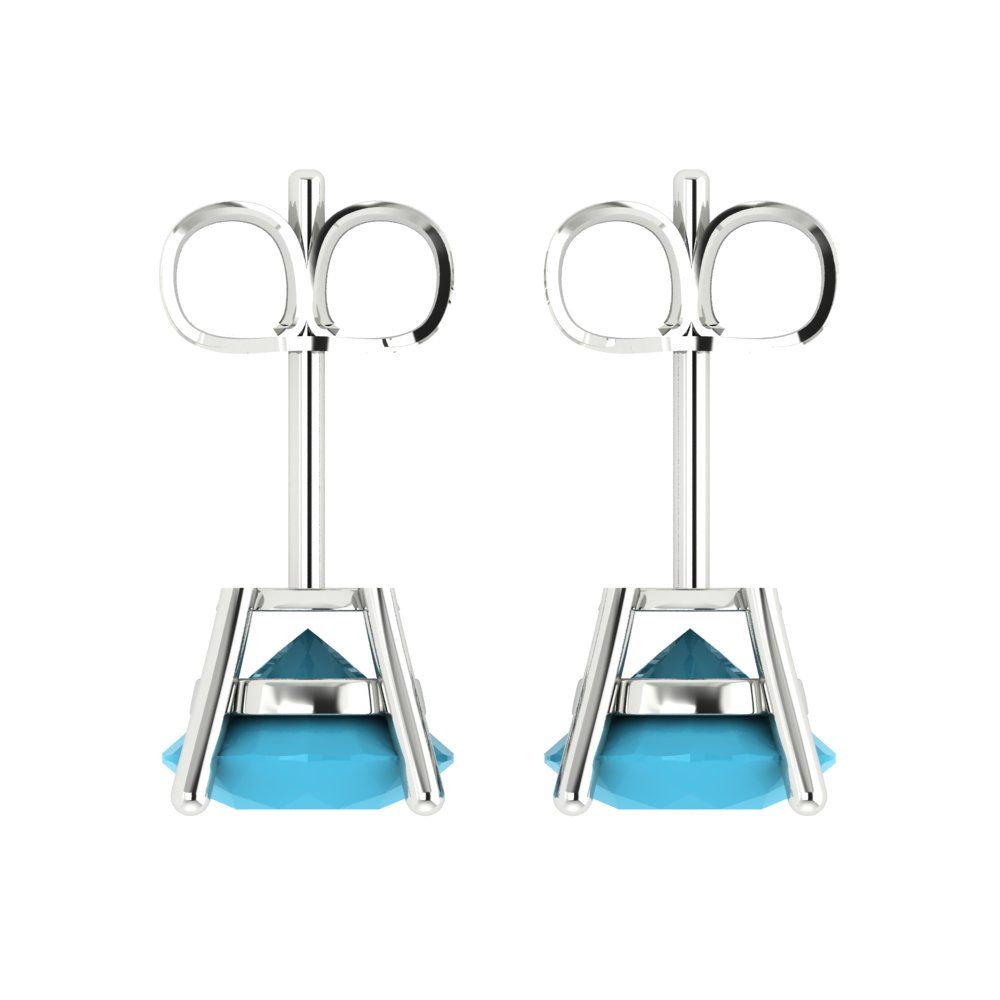 4 ctw Turquoise Studs Earrings | 8.0mm Round Cut White Gold Push Back | December Birthstone