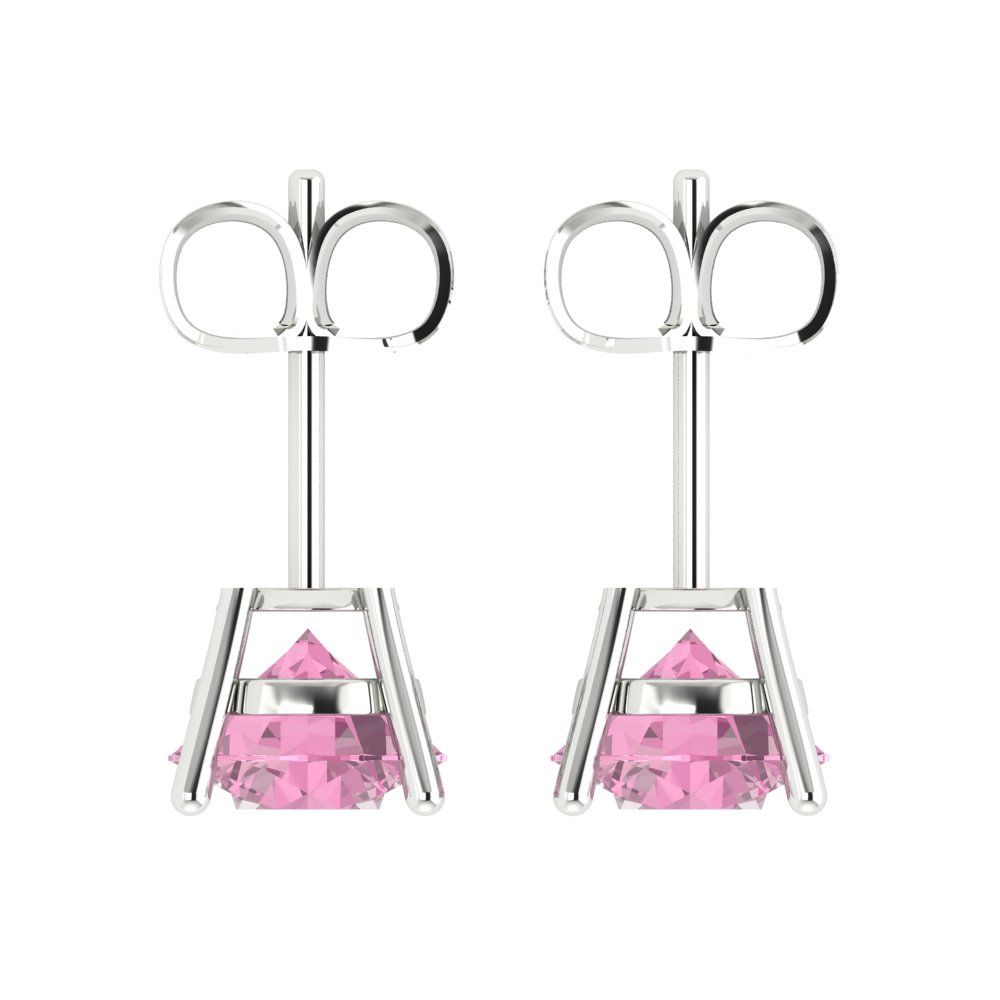 4 ctw Pink Zirconia Studs Earrings | 8.0mm Round Cut White Gold Push Back | April Birthstone