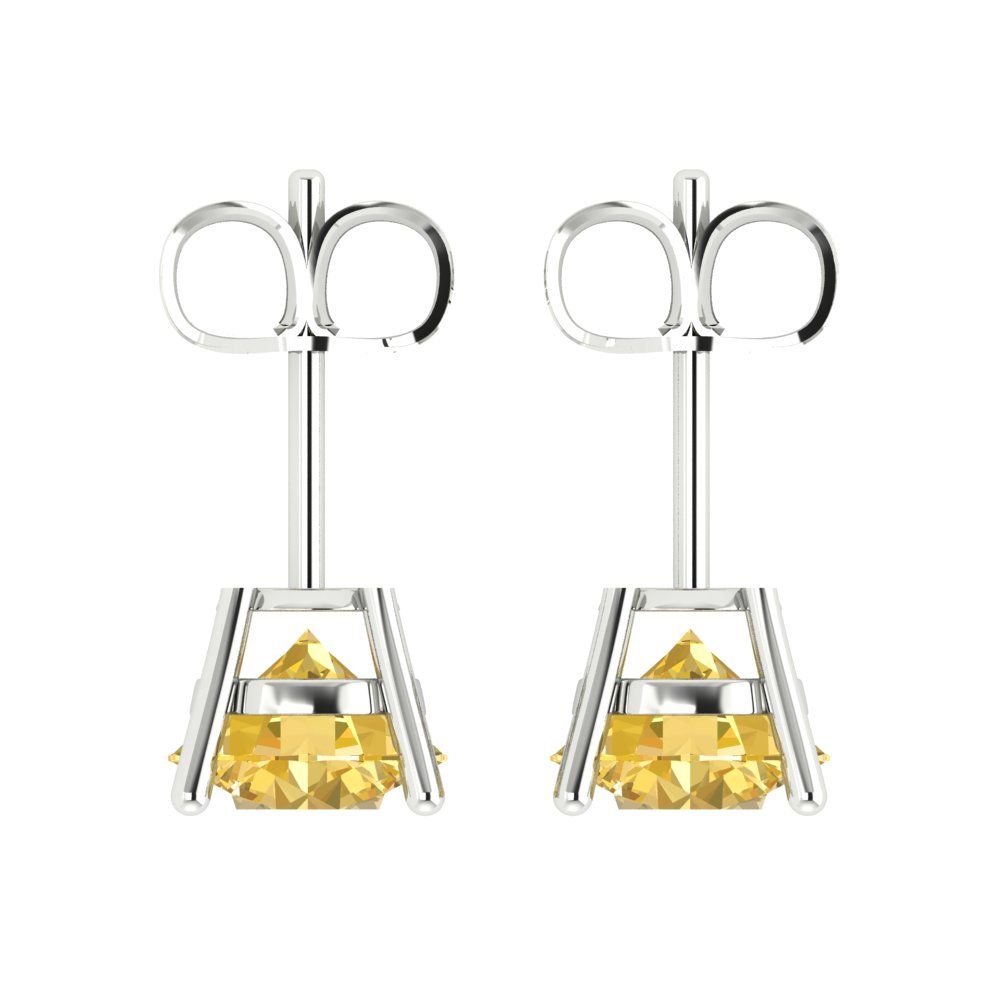 4 ctw Citrine Studs Earrings | 8.0mm Round Cut White Gold Push Back | November Birthstone