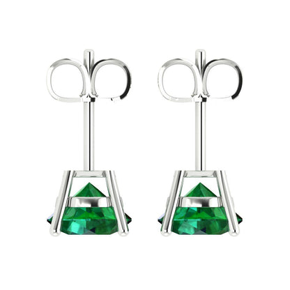 4 ctw Emerald Studs Earrings | 8.0mm Round Cut White Gold Push Back | May Birthstone