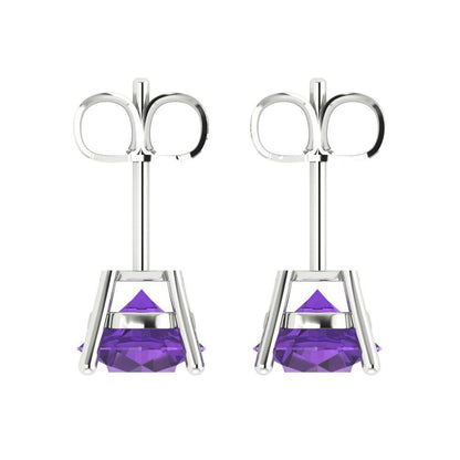 4cttw Round Cut Natural Amethyst Gold-Plated 925 Silver Push Back Stud Earrings