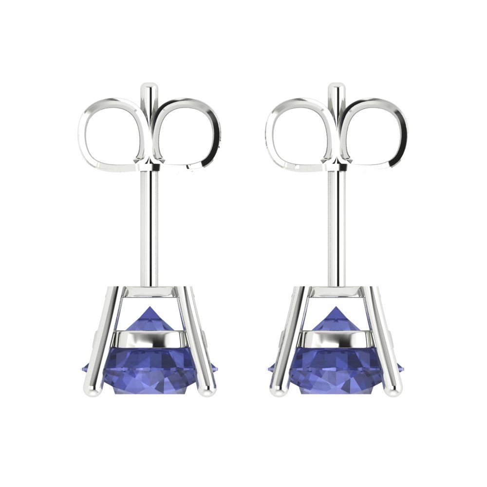 4cttw Round Cut Simulated Tanzanite Gold-Plated 925 Silver Push Back Stud Earrings