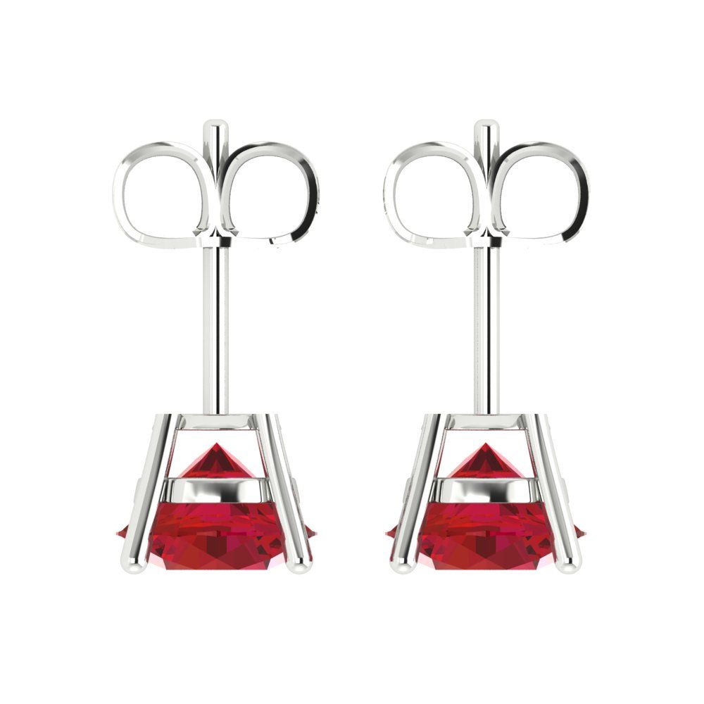 4 ctw Ruby Studs Earrings | 8.0mm Round Cut White Gold Push Back | July Birthstone