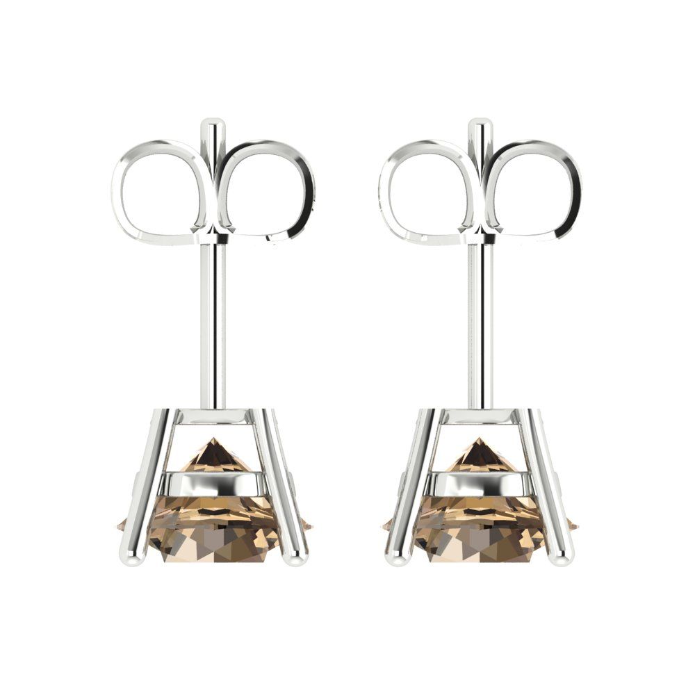 4 ctw Champagne Studs Earrings | 8.0mm Round Cut White Gold Push Back | April Birthstone