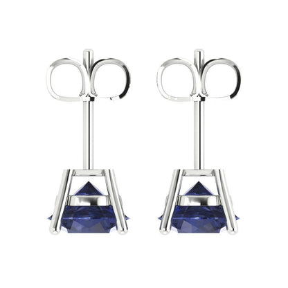 4 ctw Blue Sapphire Studs Earrings | 8.0mm Round Cut White Gold Push Back | September Birthstone