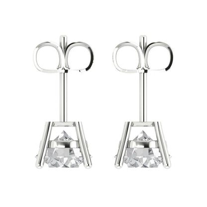 4 ctw Moissanite Studs Earrings | 8.0mm Round Cut White Gold Push Back | April Birthstone