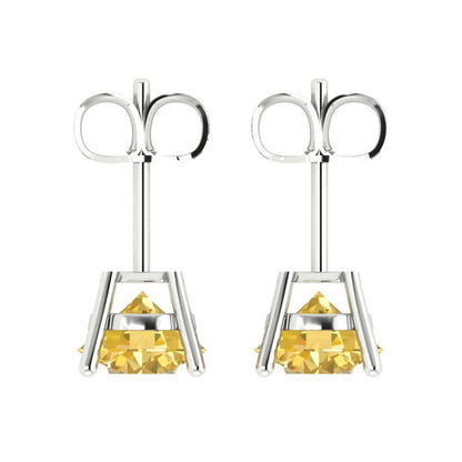 4 ctw Yellow Zirconia Studs Earrings | 8.0mm Round Cut White Gold Push Back | April Birthstone