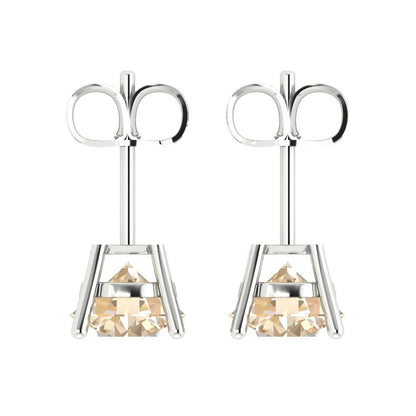 4cttw Round Cut Natural Morganite Gold-Plated 925 Silver Push Back Stud Earrings