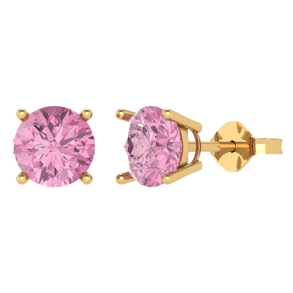 4 ctw Pink Zirconia Studs Earrings | 8.0mm Round Cut White Gold Push Back | April Birthstone