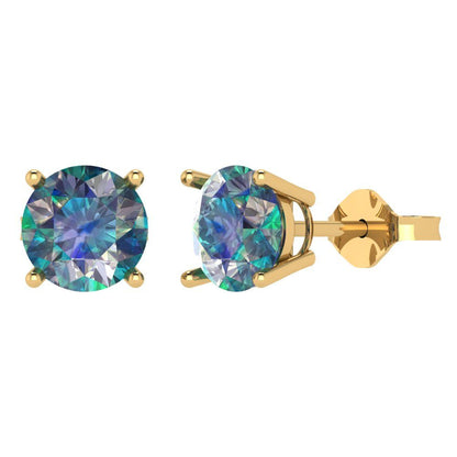 4 ctw Blue Moissanite Studs Earrings | 8.0mm Round Cut White Gold Push Back | April Birthstone
