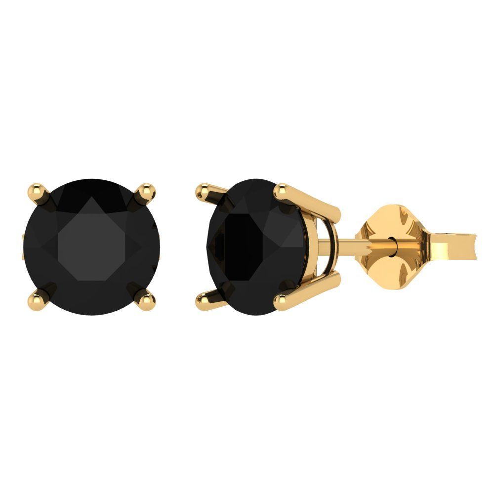 4cttw Round Cut Natural Onyx Gold-Plated 925 Silver Push Back Stud Earrings