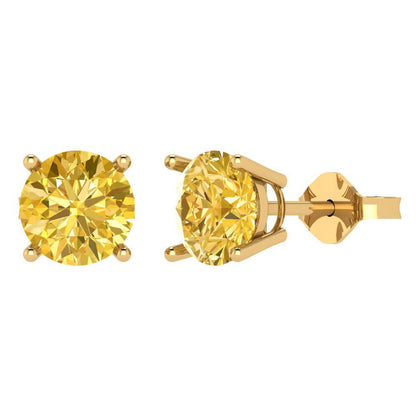4cttw Round Cut Simulated Yellow Diamond Gold-Plated 925 Silver Push Back Stud Earrings