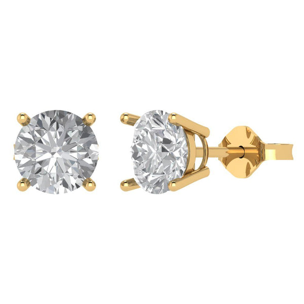 4 ct Brilliant Round Cut Solitaire Studs Clear Simulated Diamond Stone Yellow Gold Earrings Push Back