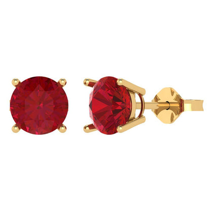 4 ctw Ruby Studs Earrings | 8.0mm Round Cut White Gold Push Back | July Birthstone
