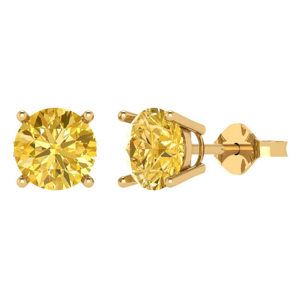 4 ct Brilliant Round Cut Solitaire Studs Natural Citrine Stone Yellow Gold Earrings Push Back