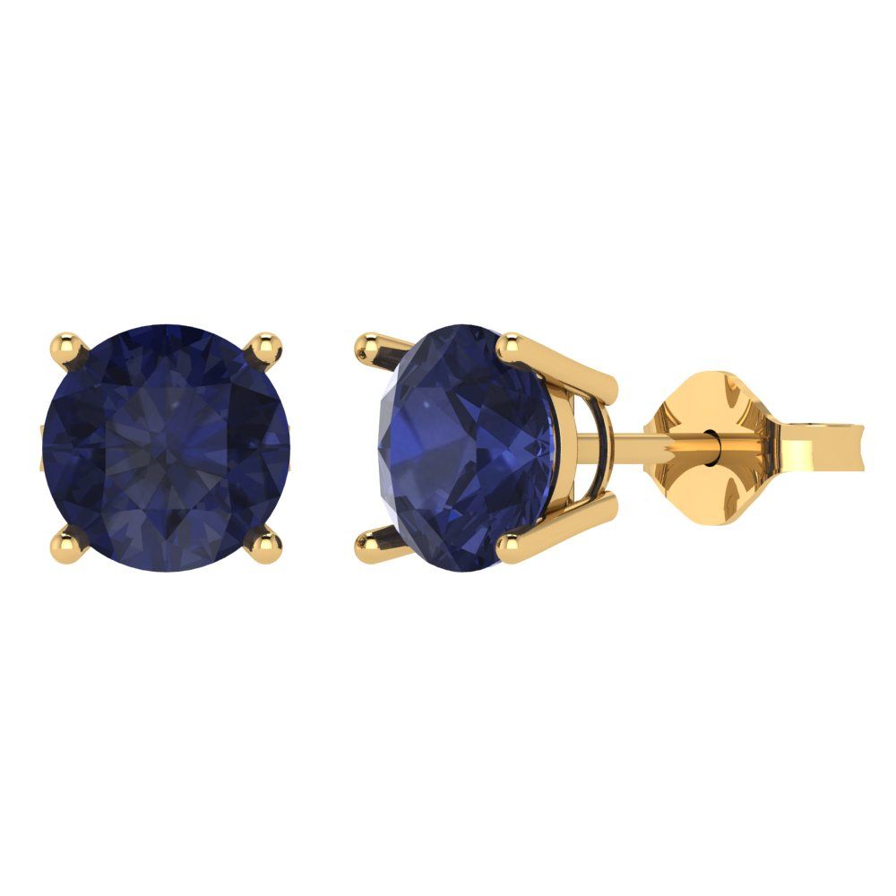 4 ctw Blue Sapphire Studs Earrings | 8.0mm Round Cut White Gold Push Back | September Birthstone