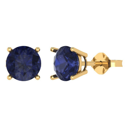 4 ctw Blue Sapphire Studs Earrings | 8.0mm Round Cut White Gold Push Back | September Birthstone