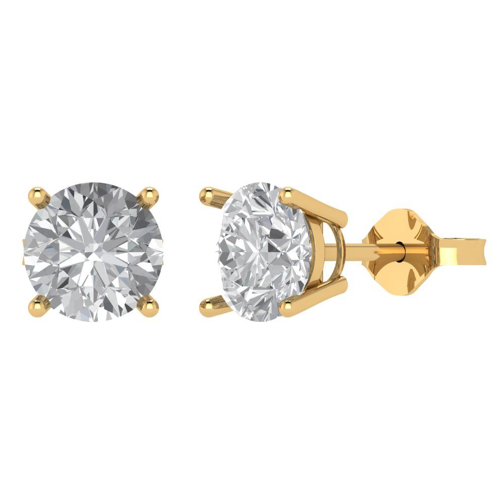 4 ctw Zirconia Diamond Studs Earrings | 8.0mm Round Cut White Gold Push Back | April Birthstone