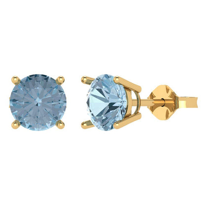 4 ctw Blue Zirconia Studs Earrings | 8.0mm Round Cut White Gold Push Back | April Birthstone