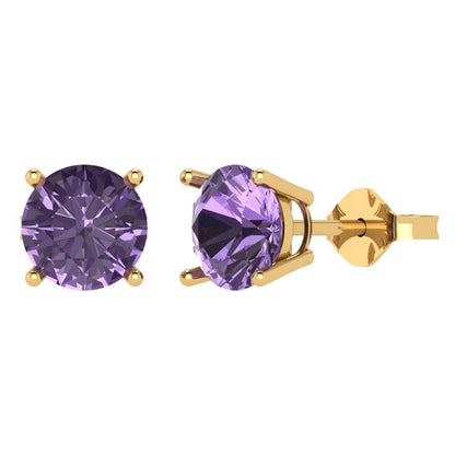 4cttw Round Cut Simulated Alexandrite Gold-Plated 925 Silver Push Back Stud Earrings