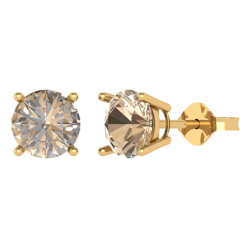 4cttw Round Cut Yellow Moissanite Gold-Plated 925 Silver Push Back Stud Earrings