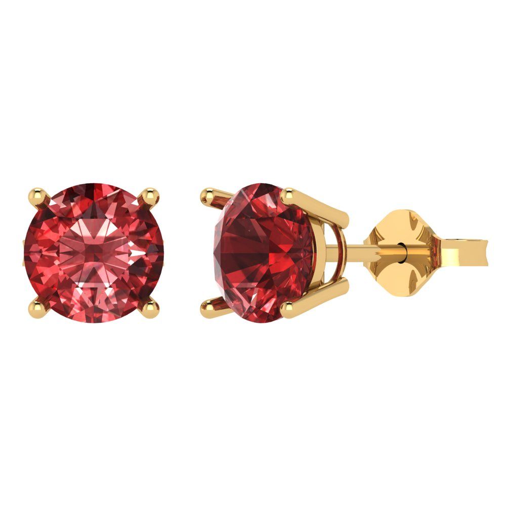 4cttw Round Cut Natural Garnet Gold-Plated 925 Silver Push Back Stud Earrings