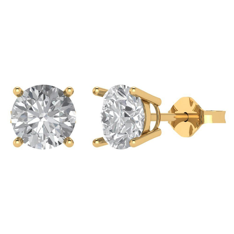 4 ct Brilliant Round Cut Solitaire Studs Natural Diamond Stone Clarity SI1-2 Color G-H Yellow Gold Earrings Push Back